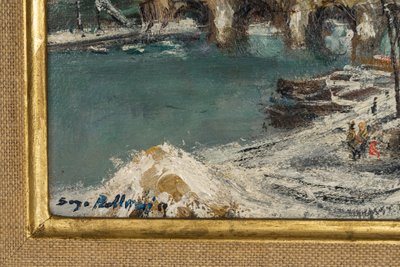 Serge Belloni (1925-2005) - The Pont Marie and the snow-covered Ile Saint-Louis Oil on Wood, circa 1