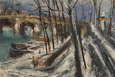 Serge Belloni (1925-2005) - The Pont Marie and the snow-covered Ile Saint-Louis Oil on Wood, circa 1