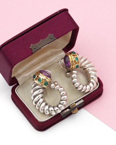 Orecchini David Yurman Renaissance in oro e argento 14k, orecchini in argento