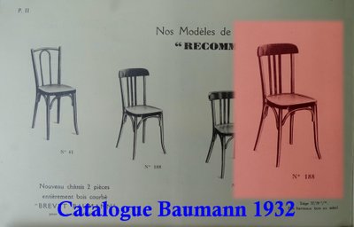 Set di 3 sedie da bistrot Baumann n. 188 del 1930, seduta in legno, Thonet n.
