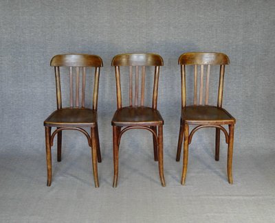Set di 3 sedie da bistrot Baumann n. 188 del 1930, seduta in legno, Thonet n.