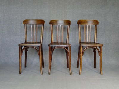 Set di 3 sedie da bistrot Baumann n. 188 del 1930, seduta in legno, Thonet n.