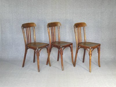 Set di 3 sedie da bistrot Baumann n. 188 del 1930, seduta in legno, Thonet n.