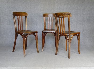 Set di 3 sedie da bistrot Baumann n. 188 del 1930, seduta in legno, Thonet n.