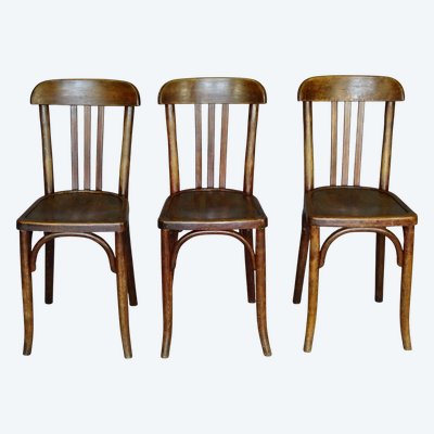 Set di 3 sedie da bistrot Baumann n. 188 del 1930, seduta in legno, Thonet n.