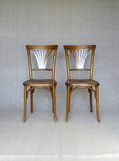 2 chaises Baumann N°68 de 1930 assise bois, no Thonet