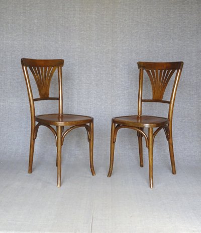 2 chaises Baumann N°68 de 1930 assise bois, no Thonet