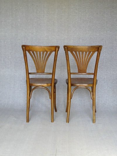 2 chaises Baumann N°68 de 1930 assise bois, no Thonet