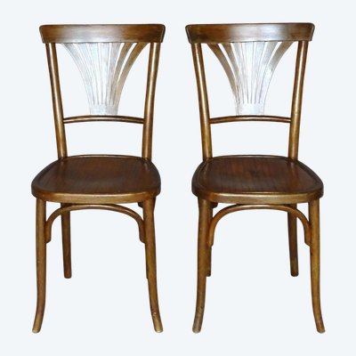2 chaises Baumann N°68 de 1930 assise bois, no Thonet