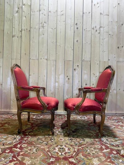 Pair of Red Silk Louis XVI Style Cabriolets