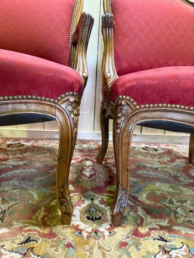 Pair of Red Silk Louis XVI Style Cabriolets