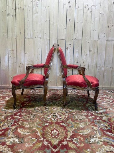 Pair of Red Silk Louis XVI Style Cabriolets