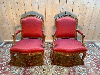 Pair of Red Silk Louis XVI Style Cabriolets
