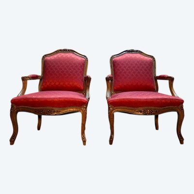 Pair of Red Silk Louis XVI Style Cabriolets
