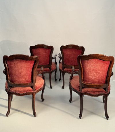 Four walnut armchairs, Venice, mid-18th century