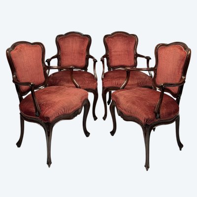 Four walnut armchairs, Venice, mid-18th century