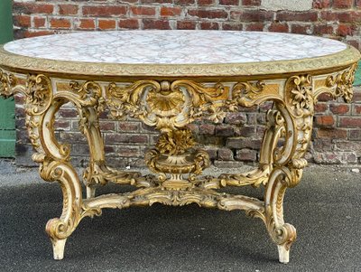 Table de milieu et d’apparat en bois doré sculpté Louis XV - Napoléon III 