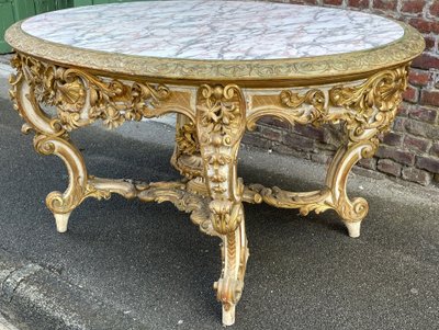 Table de milieu et d’apparat en bois doré sculpté Louis XV - Napoléon III 