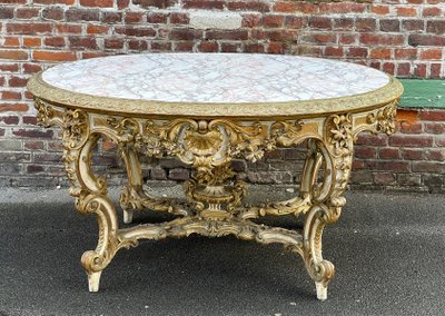Table de milieu et d’apparat en bois doré sculpté Louis XV - Napoléon III 