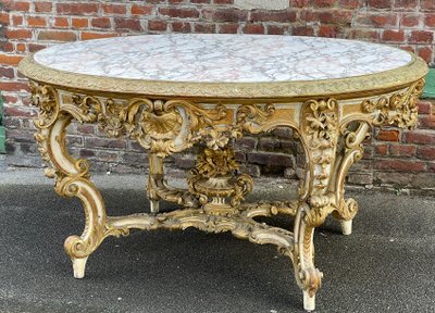 Table de milieu et d’apparat en bois doré sculpté Louis XV - Napoléon III 