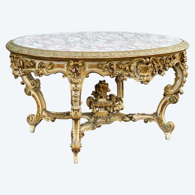 Table de milieu et d’apparat en bois doré sculpté Louis XV - Napoléon III 