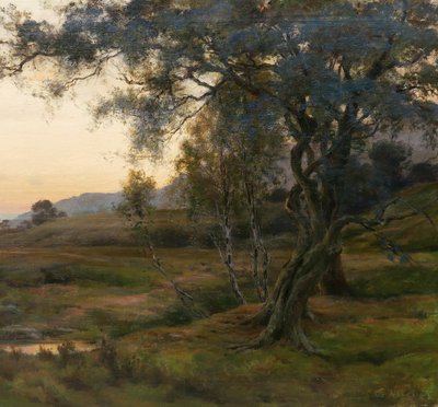 Albert WALLET 1852-1918 Sunset landscape at Dennemont, large painting, 1896 Barbizon Salon