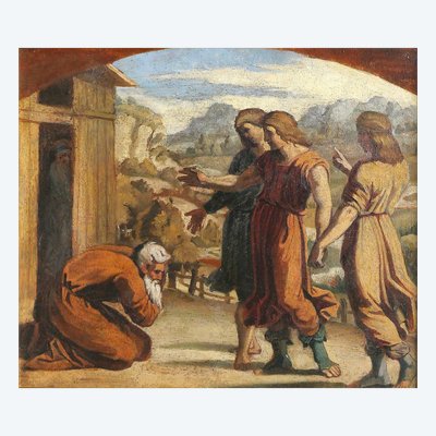 Ecole française vers 1830-40, entourage d'Ingres, Abraham et les 3 anges d'après Raphaël Vatican