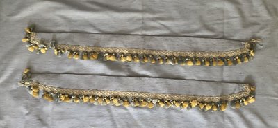 Pair of sky-blue cotton and silk thermal blackout curtains with decorative braids