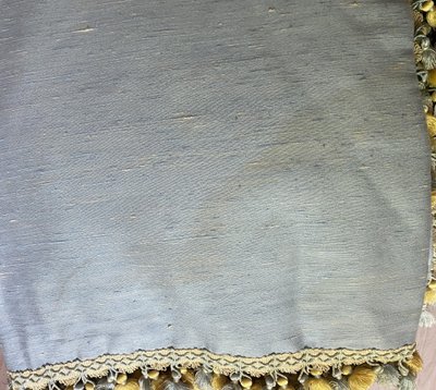Pair of sky-blue cotton and silk thermal blackout curtains with decorative braids