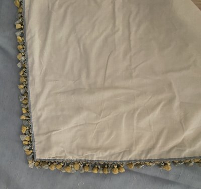 Pair of sky-blue cotton and silk thermal blackout curtains with decorative braids