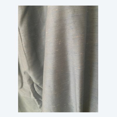 Pair of sky-blue cotton and silk thermal blackout curtains with decorative braids