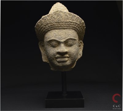 Cambodia, Former Khmer Empire, 12th-13th century, Stoneware divinity head