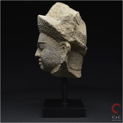 Cambodia, Former Khmer Empire, 12th-13th century, Stoneware divinity head