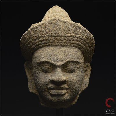 Cambodia, Former Khmer Empire, 12th-13th century, Stoneware divinity head