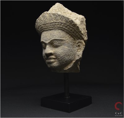 Cambodia, Former Khmer Empire, 12th-13th century, Stoneware divinity head