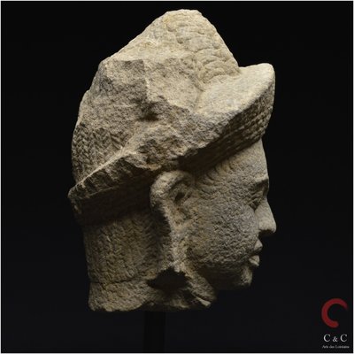 Cambodia, Former Khmer Empire, 12th-13th century, Stoneware divinity head