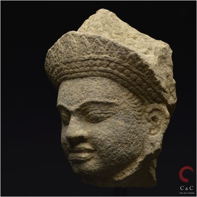 Cambodia, Former Khmer Empire, 12th-13th century, Stoneware divinity head