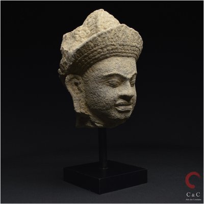 Cambodia, Former Khmer Empire, 12th-13th century, Stoneware divinity head
