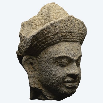 Cambodia, Former Khmer Empire, 12th-13th century, Stoneware divinity head