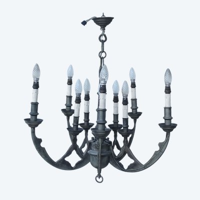 10-arm pewter Gothic-style chandelier