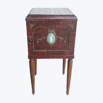 Louis XVI bedside table in burr cedar