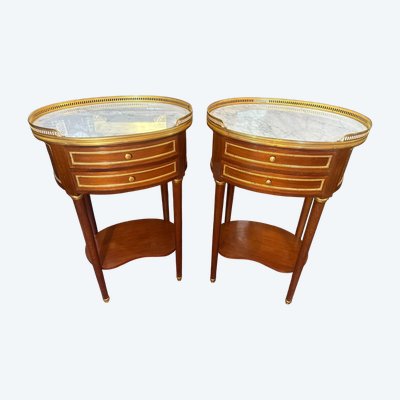 PAIRE DE TABLES TAMBOUR STYLE LOUIS XVI DES ATELIERS DISSIDI A PARIS