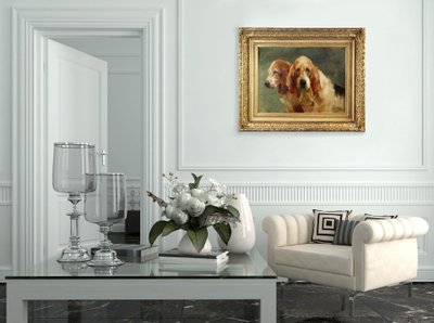 Französisch Ölgemälde auf leinwand, Jagdhunde von Georges Henri Fauvel