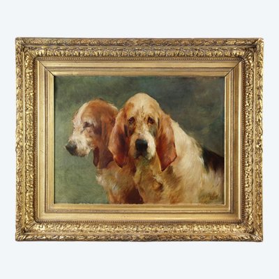 Französisch Ölgemälde auf leinwand, Jagdhunde von Georges Henri Fauvel