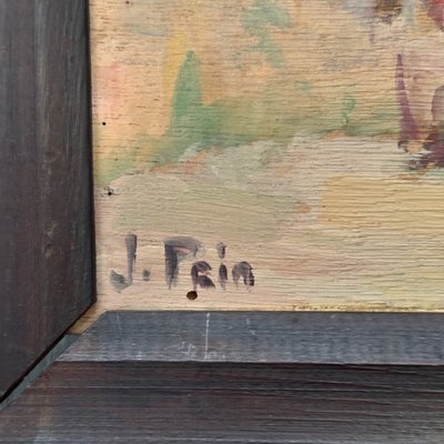 Huile sur panneau par Jeanne Prin façade de maison fleurie