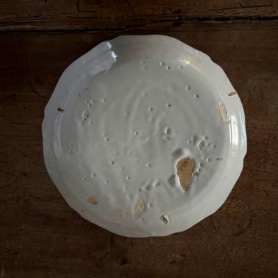 18th century La Rochelle earthenware plate with peacock and butterfly design