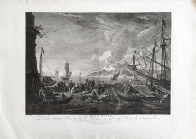 Vesuvius Italy Engraving  Seascape View Of The Port Large Etching 18th C after Salvator Rose