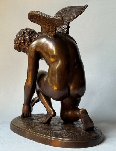Scultura in bronzo "L'Amour au papillon". A. CHAUDET XIX secolo. Cupido