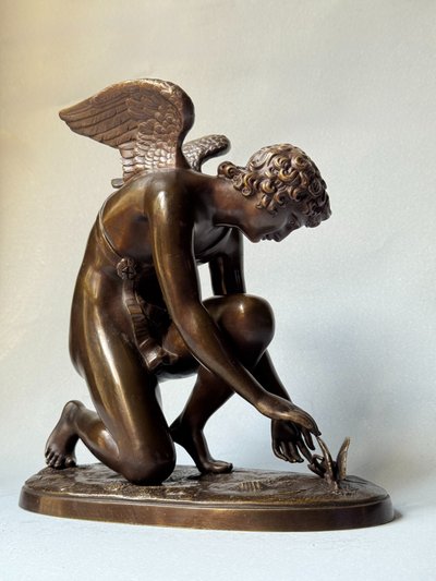 Scultura in bronzo "L'Amour au papillon". A. CHAUDET XIX secolo. Cupido