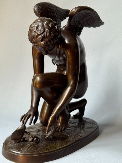 Scultura in bronzo "L'Amour au papillon". A. CHAUDET XIX secolo. Cupido